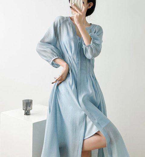 WomenCasualAndComfortableV-NeckLongDressWithA-LineHemForSummerVacation_7